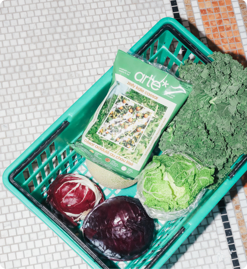 arte zesty kale caesar in produce basket